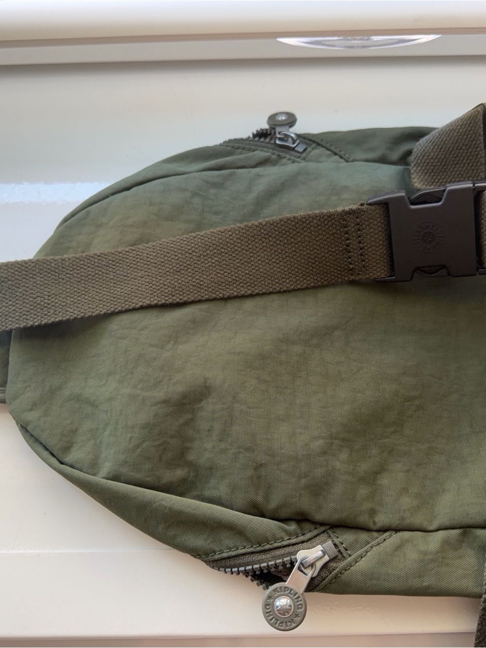 Kipling Olive Green Nylon Backpack with Front Zip Pocket - Picture 3 of 4